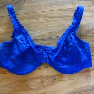 Glamorise Blue Front-Closure Stretch Sheer Lace WonderWire Bra Size 42C